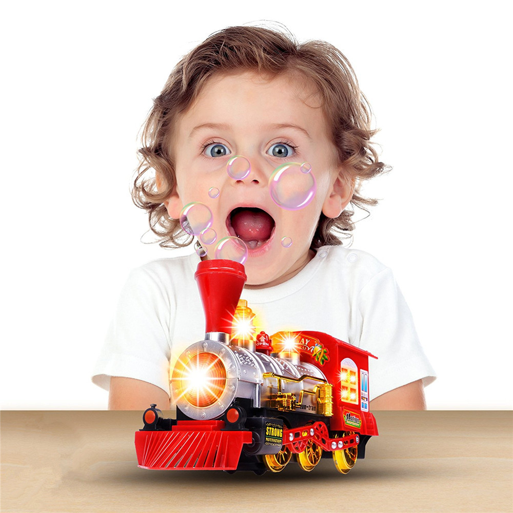 Steam Train Blowing Bubble Machine Music Light Battery Operated Liquid Kids Toy