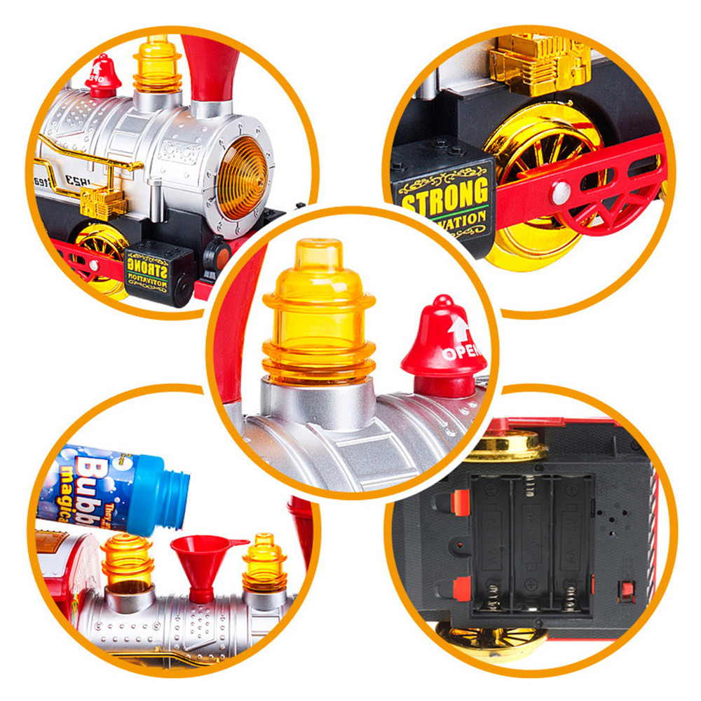 Steam Train Blowing Bubble Machine Music Light Battery Operated Liquid Kids Toy