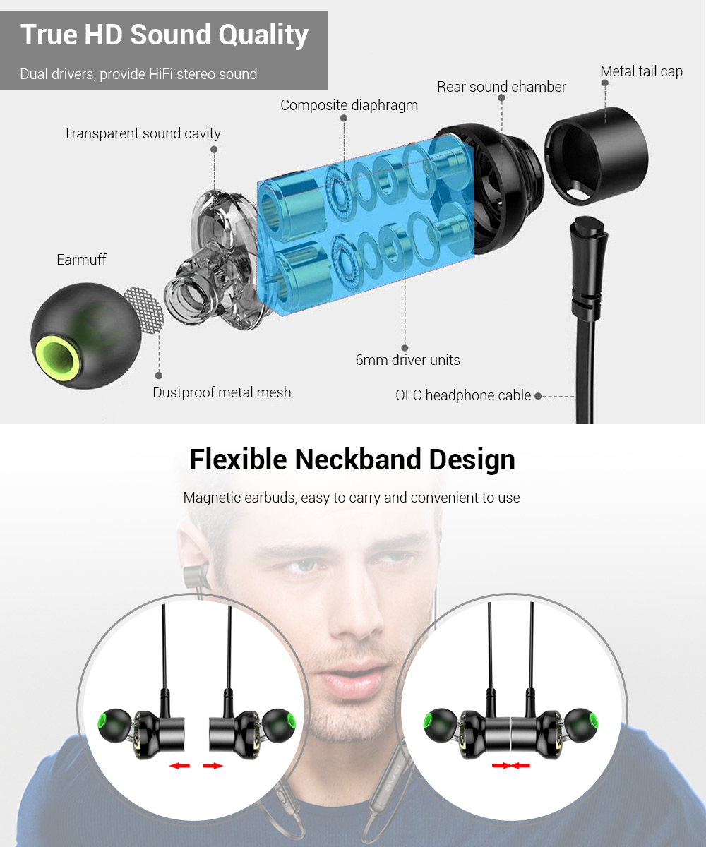 Awei G20BL Dual Drivers Wireless Bluetooth Headphones Neckband Sport Earbuds Awei G20BL Dual Drivers Wireless Bluetooth Headphones Neckband Sport Earbuds