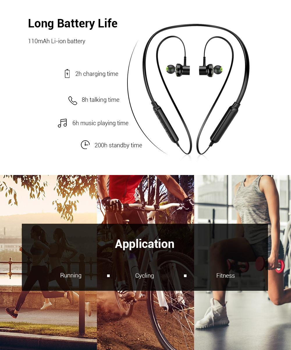 Awei G20BL Dual Drivers Wireless Bluetooth Headphones Neckband Sport Earbuds