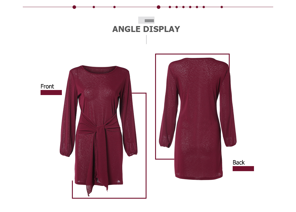 Boat Neck Long Lantern Sleeve Tied Strap Solid Color Women Bodycon Dress Boat Neck Long Lantern Sleeve Tied Strap Solid Color Women Bodycon Dress