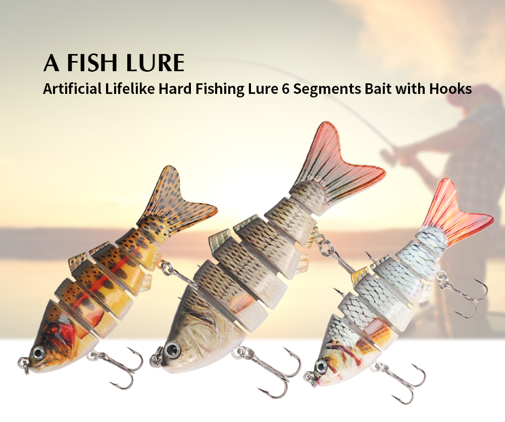 A FISH LURE Artificial Hard Fishing Lure 6 Segments Bait with Hooks A FISH LURE Artificial Hard Fishing Lure 6 Segments Bait with Hooks