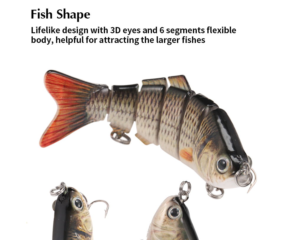 A FISH LURE Artificial Hard Fishing Lure 6 Segments Bait with Hooks A FISH LURE Artificial Hard Fishing Lure 6 Segments Bait with Hooks