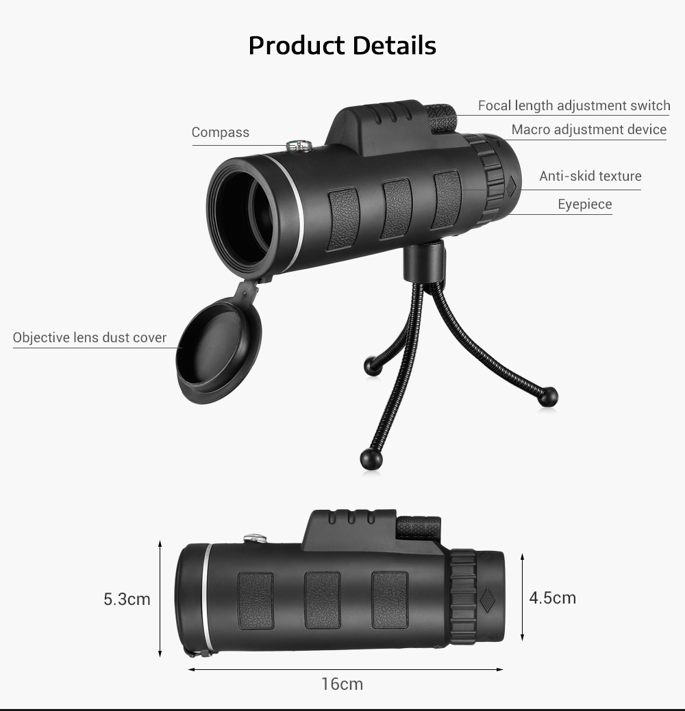 Beileshi 40x60 Monocular Handheld Telescope with Phone Clip and Tripod Beileshi 40x60 Monocular Handheld Telescope with Phone Clip and Tripod