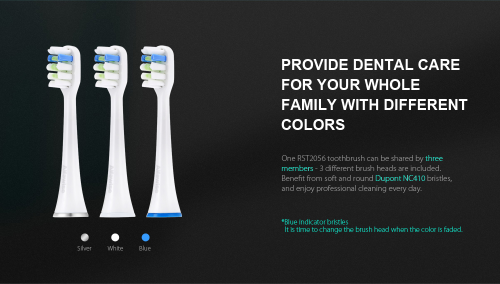 Alfawise RST2056 Sonic Electric Toothbrush Intelligent 2-min Timing with 3 Brush Heads Alfawise RST2056 Sonic Electric Toothbrush Intelligent 2-min Timing with 3 Brush Heads