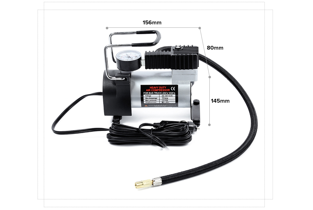 12V Car Tire Inflator Pump Single-cylinder Air Compressor with Pointer Table