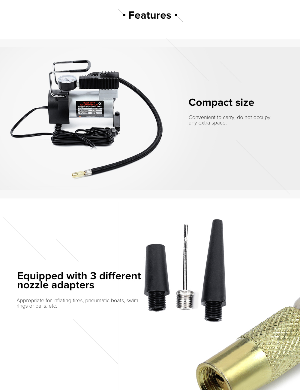 12V Car Tire Inflator Pump Single-cylinder Air Compressor with Pointer Table