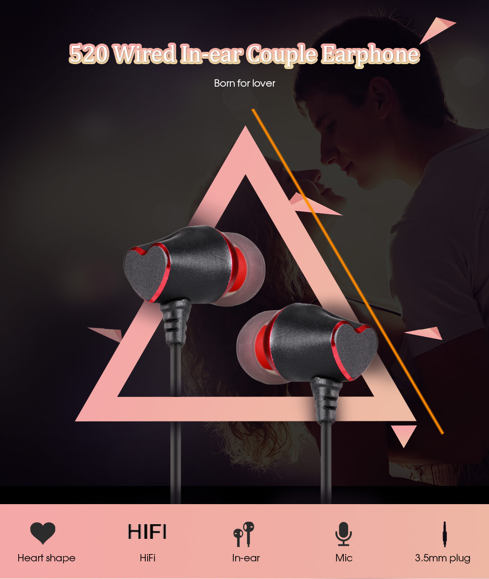 520 Wired In-ear Couple Earphone Stereo Sound with Mic for iPhone / Samsung 520 Wired In-ear Couple Earphone Stereo Sound with Mic for iPhone / Samsung
