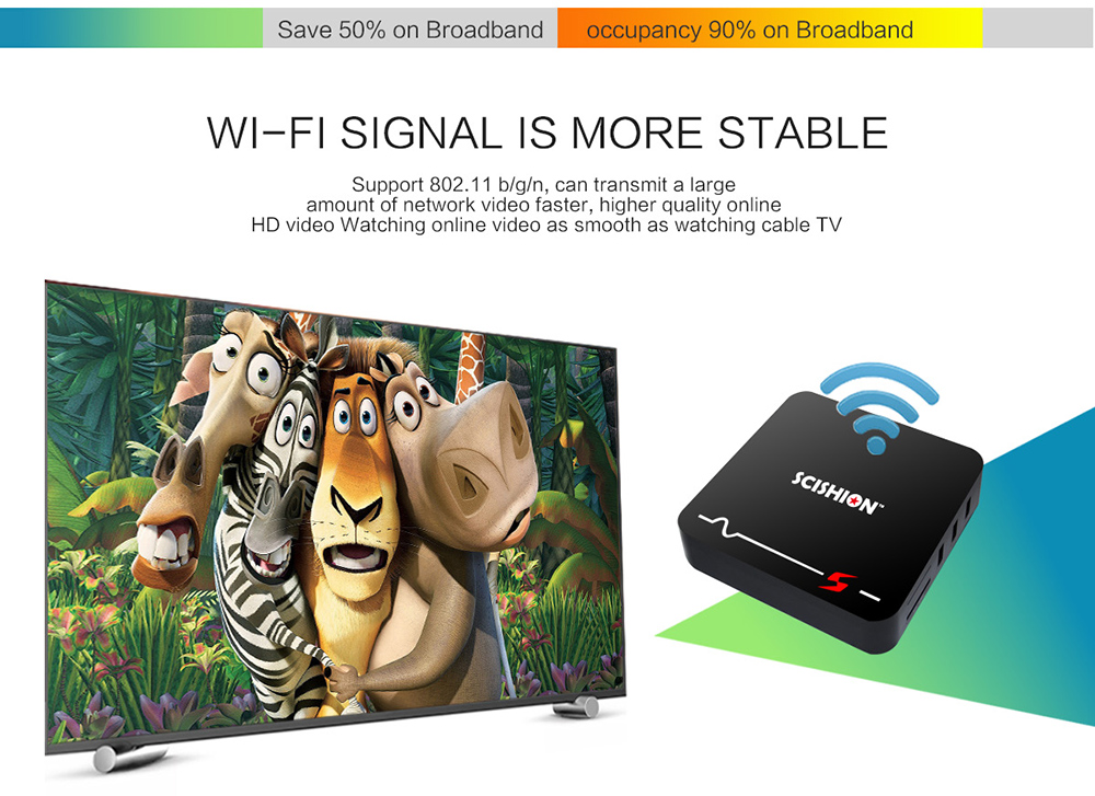 SCISHION Model S Voice Remote TV Box RK3229 Android 8.1 2GB RAM + 16GB ROM 2.4G WiFi 100Mbps Support 4K H.265 SCISHION Model S Voice Remote TV Box RK3229 Android 8.1 2GB RAM + 16GB ROM 2.4G WiFi 100Mbps Support 4K H.265