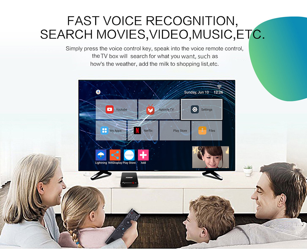SCISHION Model S Voice Remote TV Box RK3229 Android 8.1 2GB RAM + 16GB ROM 2.4G WiFi 100Mbps Support 4K H.265 SCISHION Model S Voice Remote TV Box RK3229 Android 8.1 2GB RAM + 16GB ROM 2.4G WiFi 100Mbps Support 4K H.265