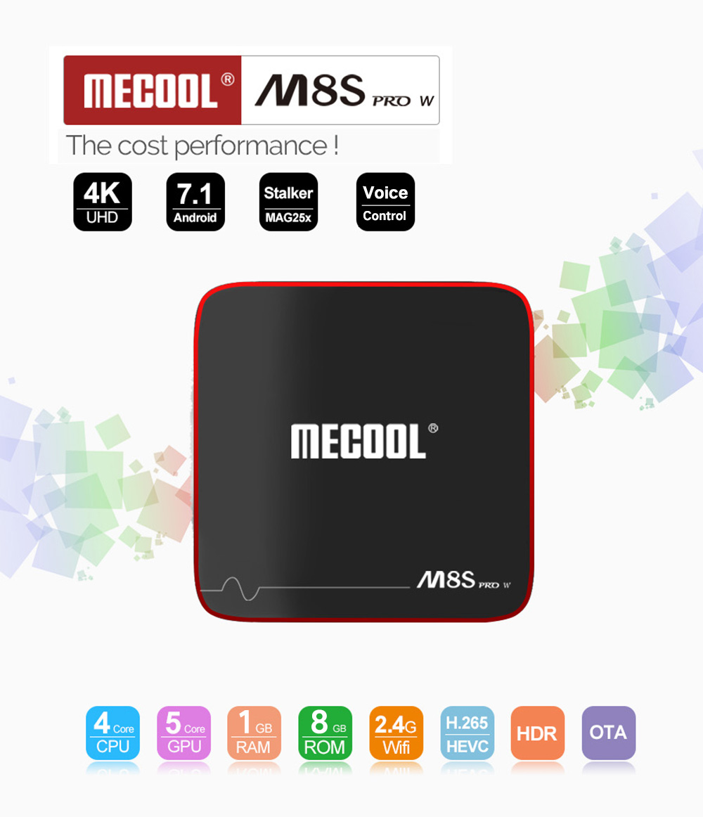 MECOOL M8S PRO W Android TV OS TV Box with Voice Remote Control Amlogic S905W Android 7.1 1GB RAM + 8GB ROM 2.4G WiFi 100Mbps BT4.2 Support 4K H.265 MECOOL M8S PRO W Android TV OS TV Box with Voice Remote Control Amlogic S905W Android 7.1 1GB RAM + 8GB ROM 2.4G WiFi 100Mbps BT4.2 Support 4K H.265