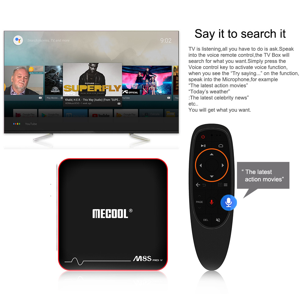 MECOOL M8S PRO W Android TV OS TV Box with Voice Remote Control Amlogic S905W Android 7.1 1GB RAM + 8GB ROM 2.4G WiFi 100Mbps BT4.2 Support 4K H.265 MECOOL M8S PRO W Android TV OS TV Box with Voice Remote Control Amlogic S905W Android 7.1 1GB RAM + 8GB ROM 2.4G WiFi 100Mbps BT4.2 Support 4K H.265