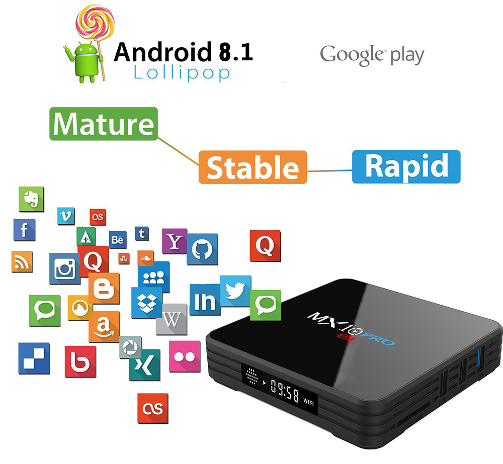 MX10 PRO TV Box with Digital Display Rockchip 3328 Android 8.1 4GB RAM + 32GB ROM 2.4G + 5G WiFi 100Mbps BT4.1 Support 4K H.265 MX10 PRO TV Box with Digital Display Rockchip 3328 Android 8.1 4GB RAM + 32GB ROM 2.4G + 5G WiFi 100Mbps BT4.1 Support 4K H.265