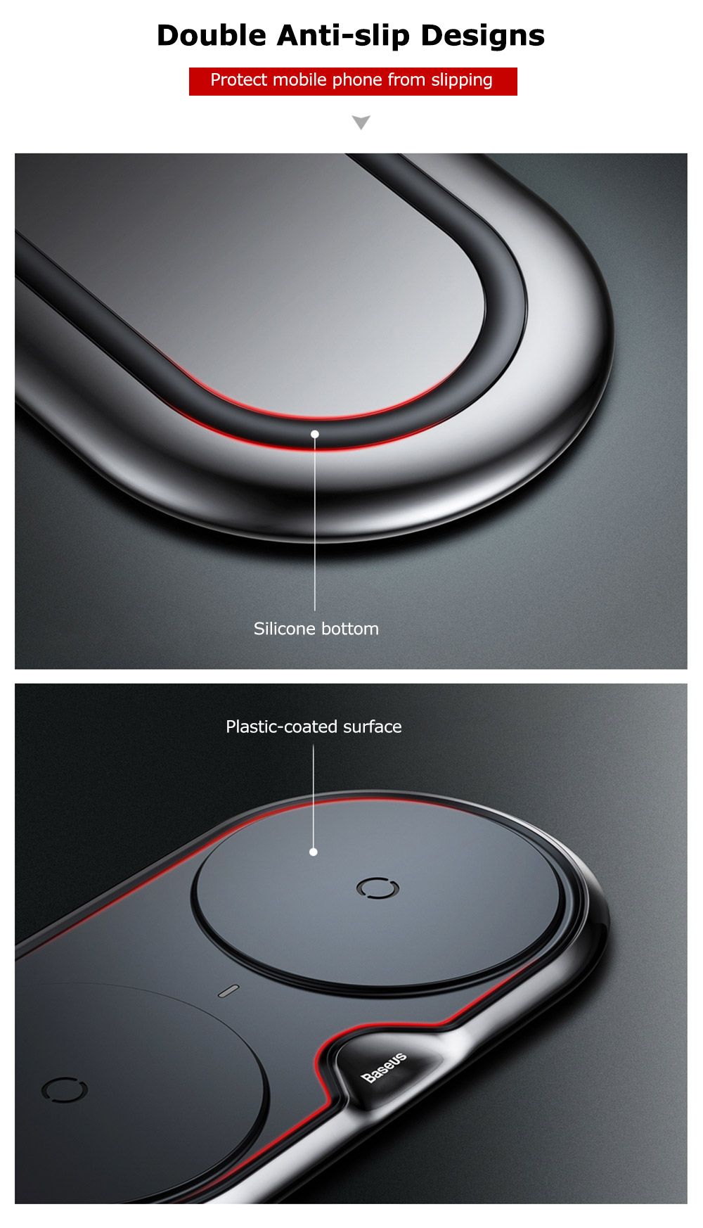 Baseus Silicone Dual Bases Wireless Charger Fast Charging Pad 10W Baseus Silicone Dual Bases Wireless Charger Fast Charging Pad 10W