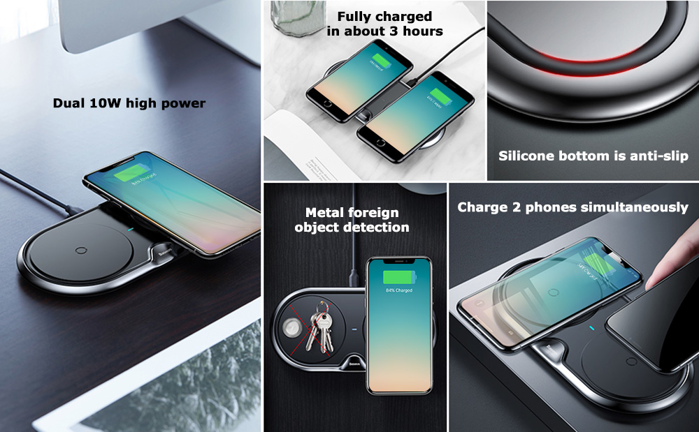 Baseus Silicone Dual Bases Wireless Charger Fast Charging Pad 10W Baseus Silicone Dual Bases Wireless Charger Fast Charging Pad 10W