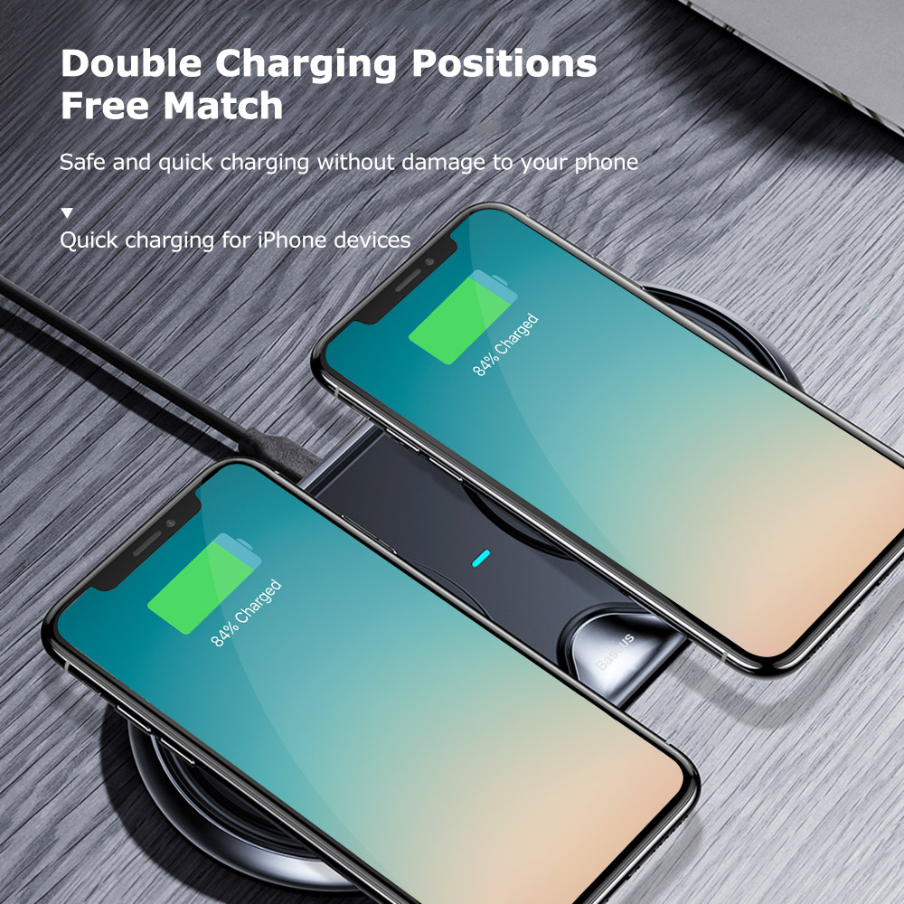 Baseus Silicone Dual Bases Wireless Charger Fast Charging Pad 10W Baseus Silicone Dual Bases Wireless Charger Fast Charging Pad 10W