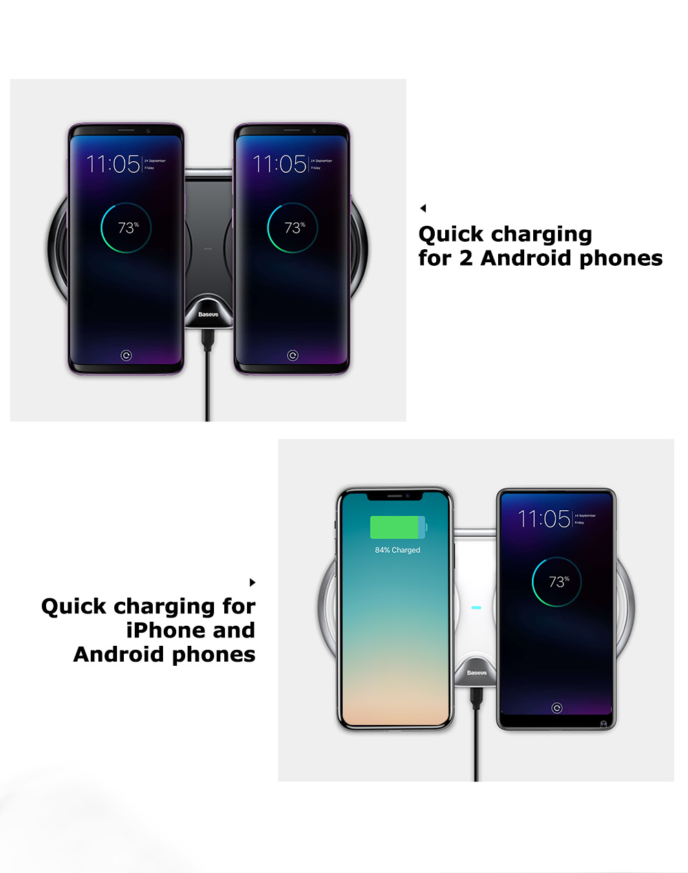 Baseus Silicone Dual Bases Wireless Charger Fast Charging Pad 10W Baseus Silicone Dual Bases Wireless Charger Fast Charging Pad 10W