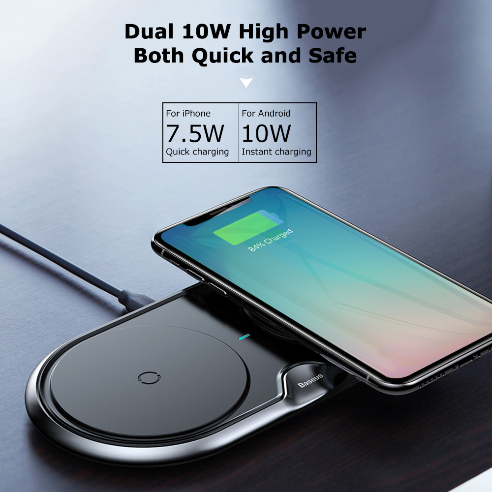 Baseus Silicone Dual Bases Wireless Charger Fast Charging Pad 10W Baseus Silicone Dual Bases Wireless Charger Fast Charging Pad 10W