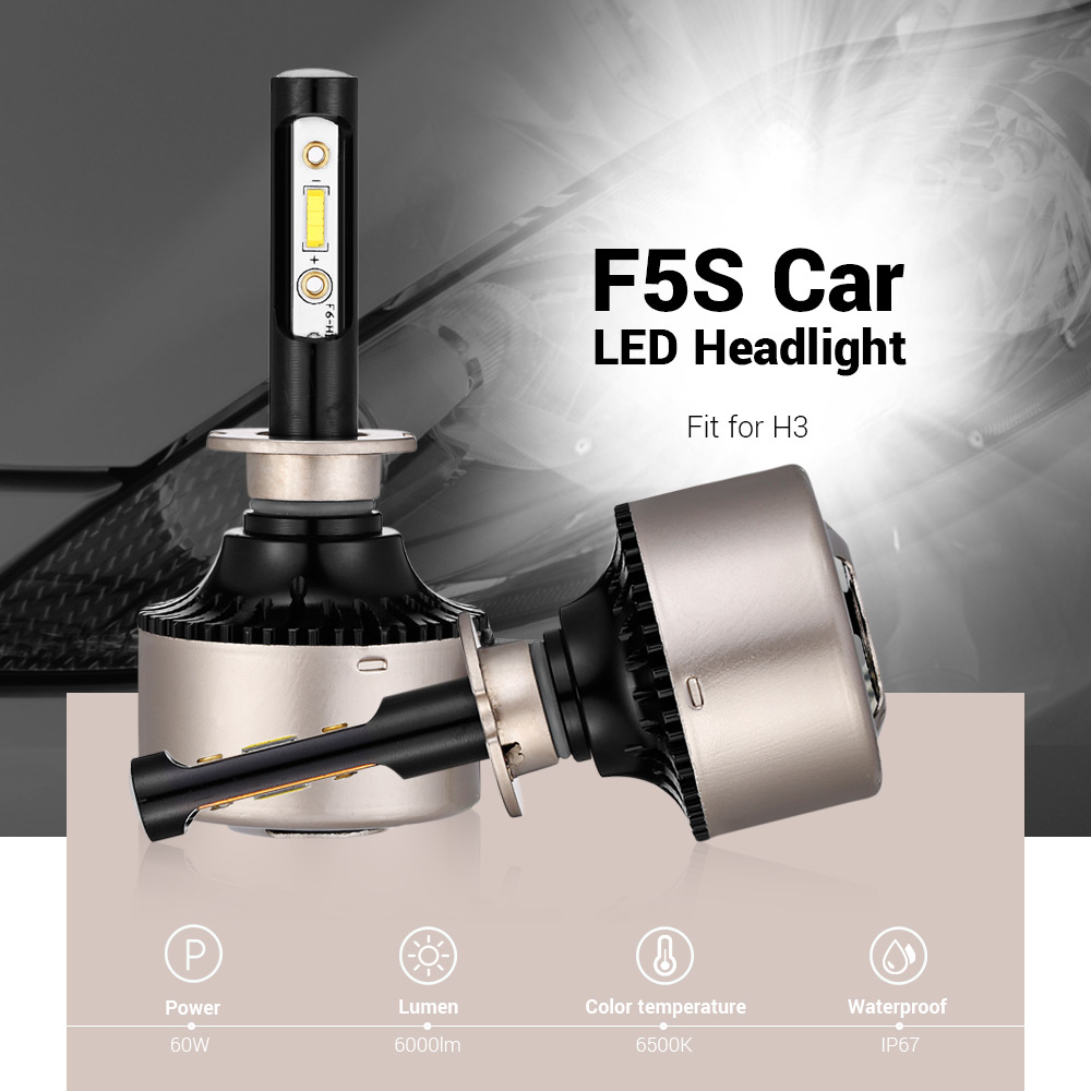 2PCS F5S 12V H3 Car SMD LED Headlight 6000lm 6500K Front Lamp 2PCS F5S 12V H3 Car SMD LED Headlight 6000lm 6500K Front Lamp