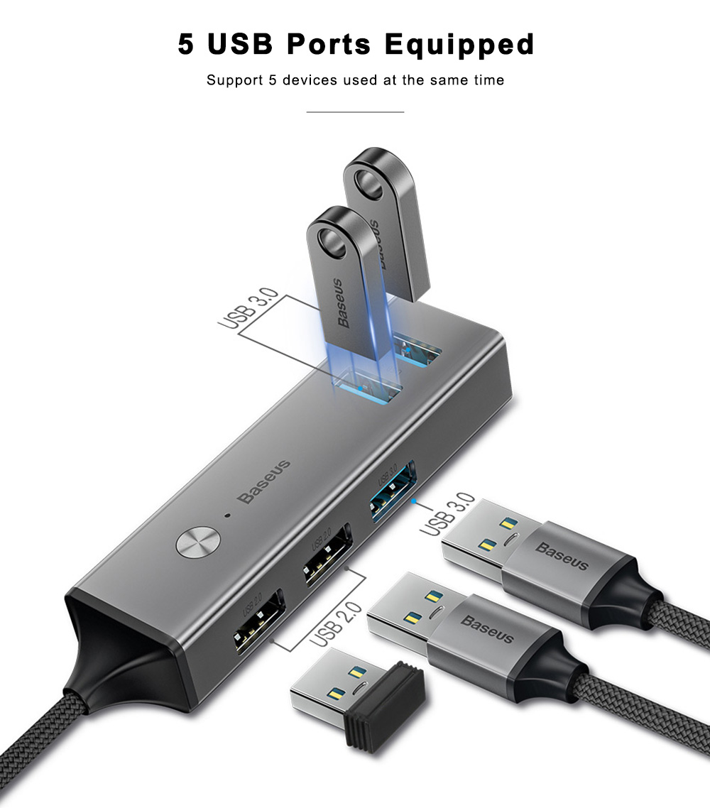 Baseus Cube Type-C to USB 3.0 + USB 2.0 HUB Adapter Portable 5 Ports Baseus Cube Type-C to USB 3.0 + USB 2.0 HUB Adapter Portable 5 Ports