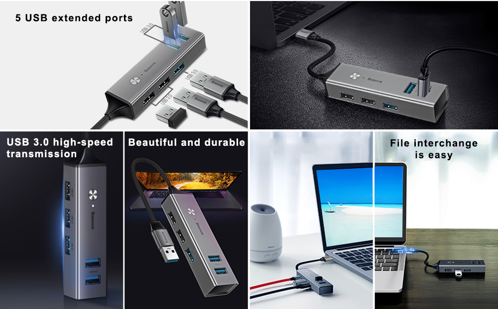 Baseus Cube USB to USB 3.0 + USB 2.0 HUB Adapter Portable 5 Ports Baseus Cube USB to USB 3.0 + USB 2.0 HUB Adapter Portable 5 Ports
