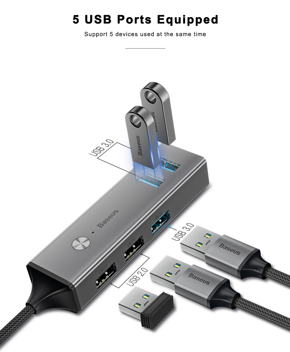 Baseus Cube USB to USB 3.0 + USB 2.0 HUB Adapter Portable 5 Ports Baseus Cube USB to USB 3.0 + USB 2.0 HUB Adapter Portable 5 Ports
