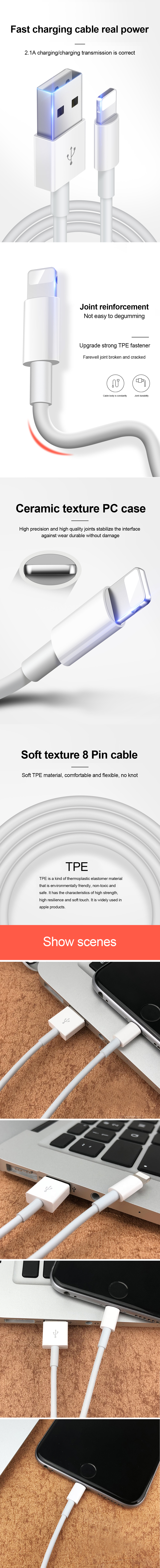 OD3.0 8 Pin TPE Mobile Phone Charging Data Cable OD3.0 8 Pin TPE Mobile Phone Charging Data Cable