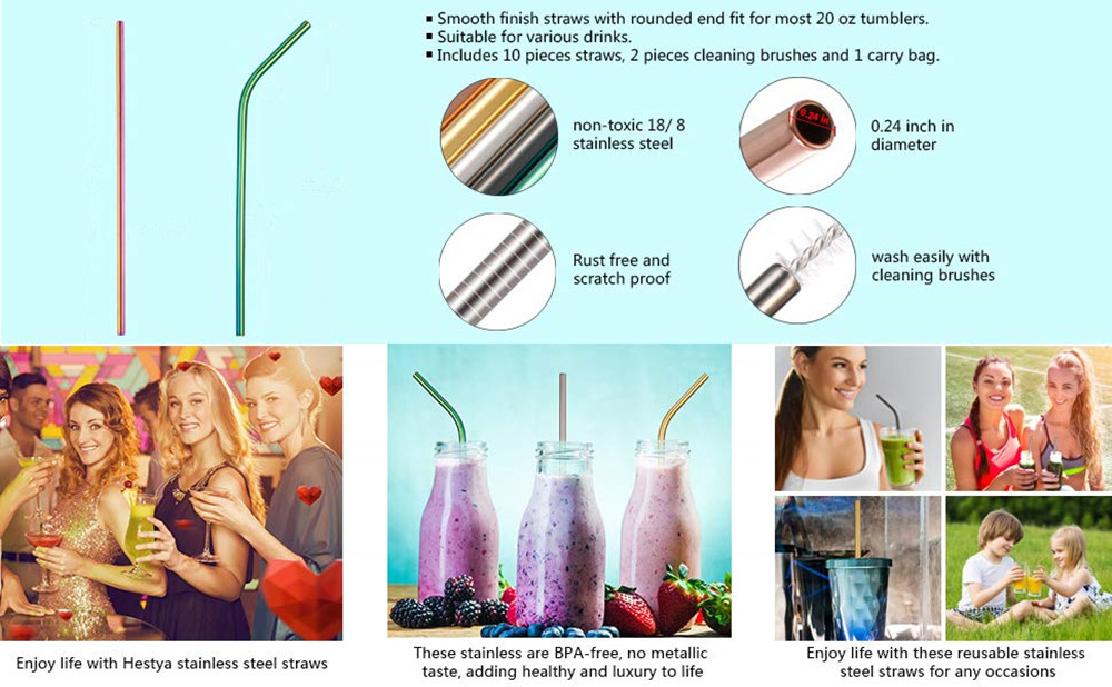 10pcs Stainless Steel Drinking Straws Multicolor Reusable 10pcs Stainless Steel Drinking Straws Multicolor Reusable