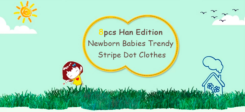 8pcs Han Edition Trendy Cotton Stripe Dot Newborn Babies Clothes Set 8pcs Han Edition Trendy Cotton Stripe Dot Newborn Babies Clothes Set