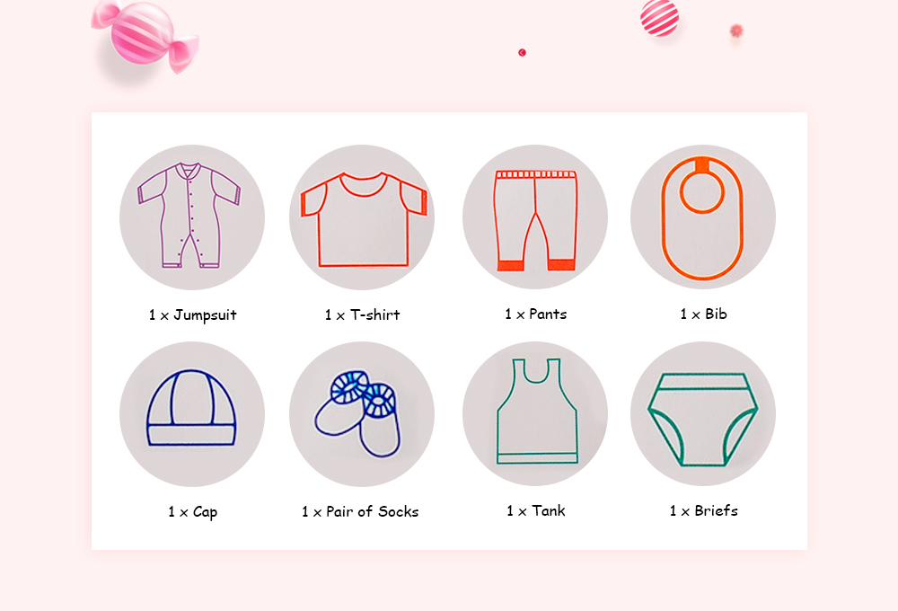 8pcs Han Edition Trendy Cotton Stripe Dot Newborn Babies Clothes Set 8pcs Han Edition Trendy Cotton Stripe Dot Newborn Babies Clothes Set