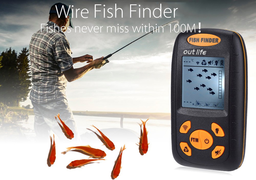 Outlife XF-01 Portable Sonar LCD Fish Finder Wire Alarm 100M Outlife XF-01 Portable Sonar LCD Fish Finder Wire Alarm 100M