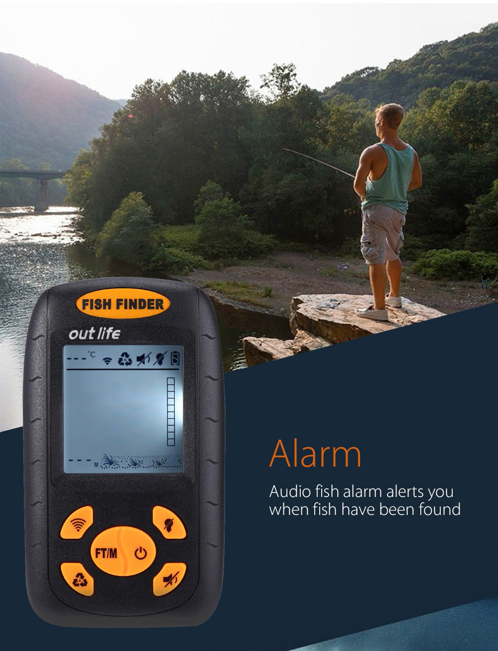 Outlife XF-01 Portable Sonar LCD Fish Finder Wire Alarm 100M Outlife XF-01 Portable Sonar LCD Fish Finder Wire Alarm 100M