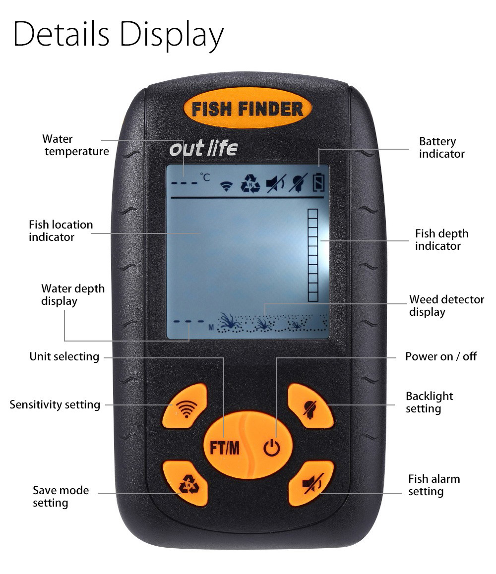 Outlife XF-01 Portable Sonar LCD Fish Finder Wire Alarm 100M Outlife XF-01 Portable Sonar LCD Fish Finder Wire Alarm 100M