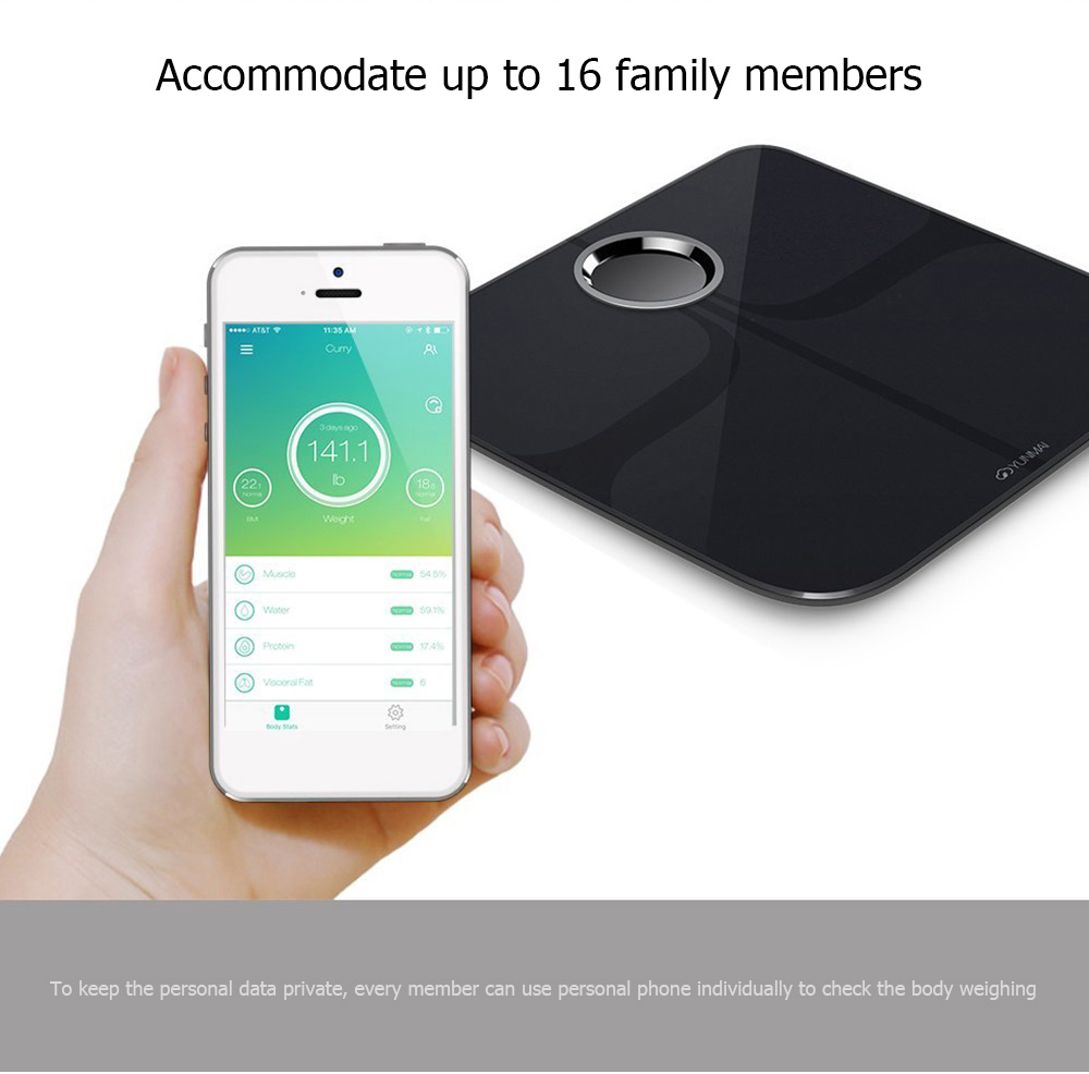 YUNMAI M1301 App Control Bluetooth Smart Body Fat Electronic Scale ITO Tempered Glass Surface
