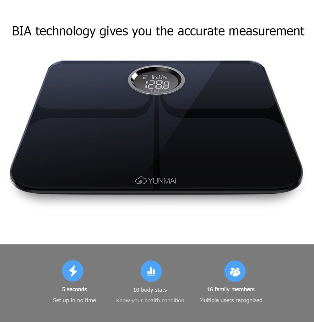 YUNMAI M1301 App Control Bluetooth Smart Body Fat Electronic Scale ITO Tempered Glass Surface