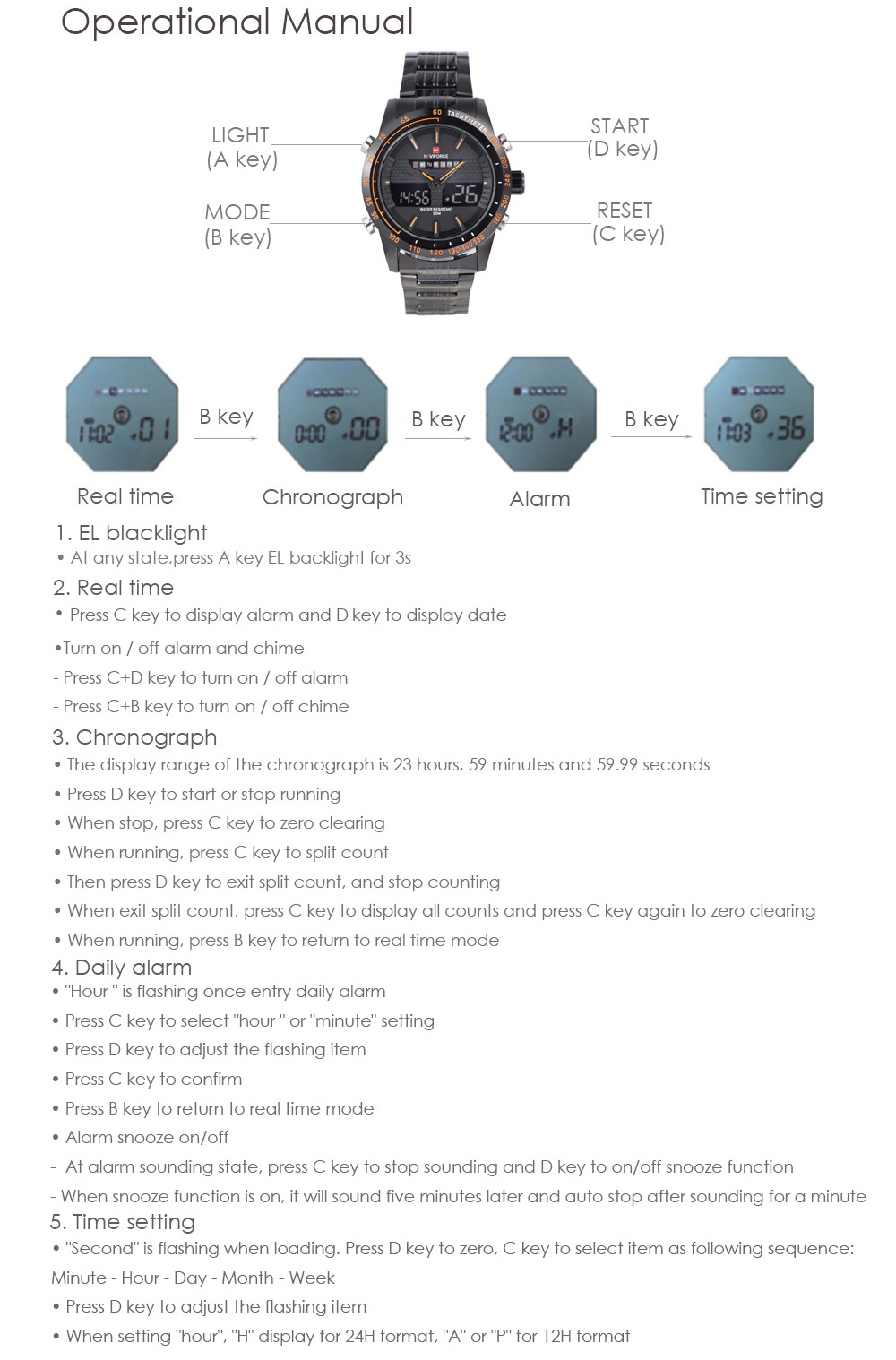 NAVIFORCE NF9024 Dual Movt Men Quartz Watch Analog Digital LED Wristwatch Calendar Watches Stainless Steel Strap NAVIFORCE NF9024 Dual Movt Men Quartz Watch Analog Digital LED Wristwatch Calendar Watches Stainless Steel Strap