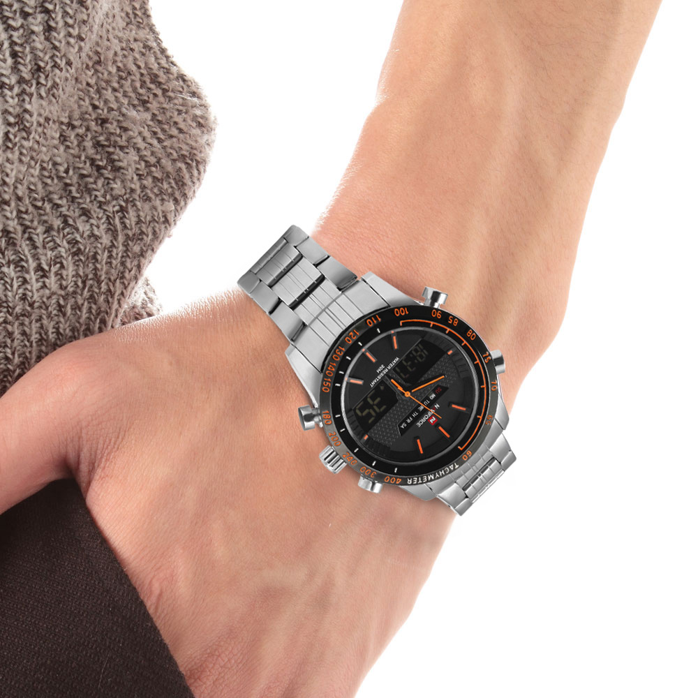 NAVIFORCE NF9024 Dual Movt Men Quartz Watch Analog Digital LED Wristwatch Calendar Watches Stainless Steel Strap NAVIFORCE NF9024 Dual Movt Men Quartz Watch Analog Digital LED Wristwatch Calendar Watches Stainless Steel Strap