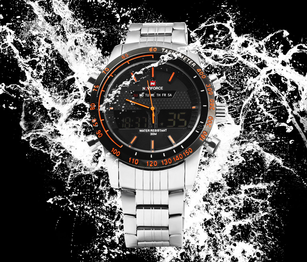 NAVIFORCE NF9024 Dual Movt Men Quartz Watch Analog Digital LED Wristwatch Calendar Watches Stainless Steel Strap NAVIFORCE NF9024 Dual Movt Men Quartz Watch Analog Digital LED Wristwatch Calendar Watches Stainless Steel Strap