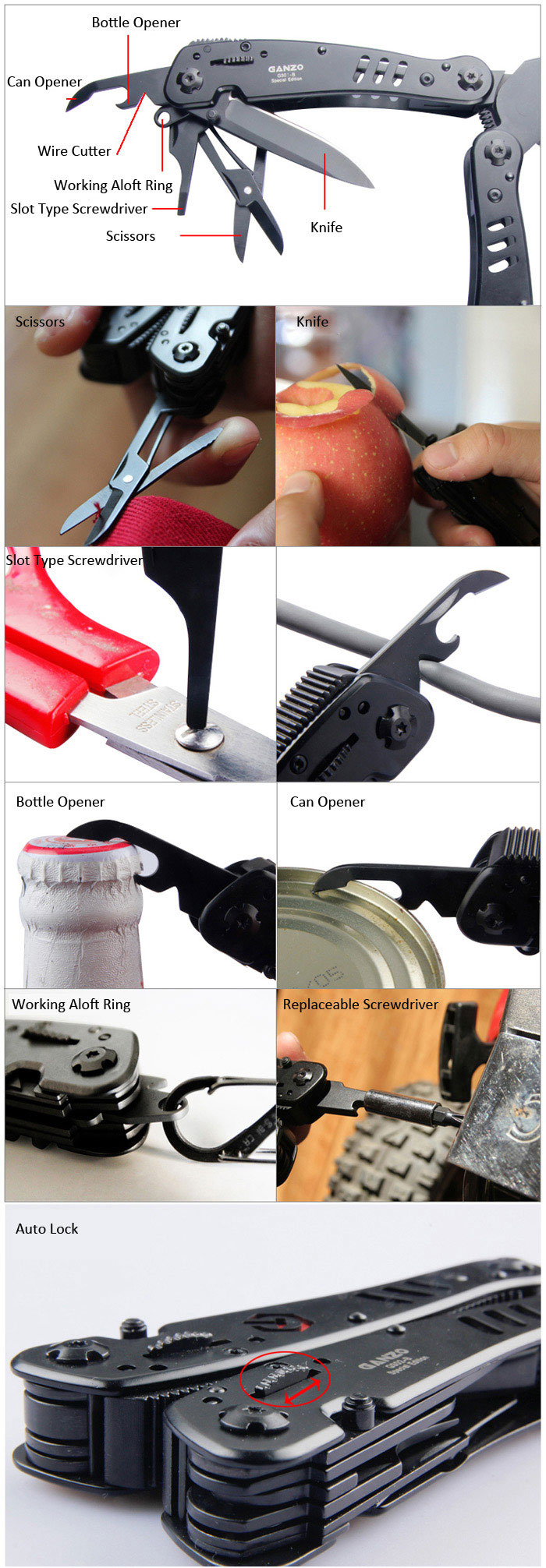 Portable Ganzo G301B Outdoor Multi-function Pliers Multi Tools Pocket Plier