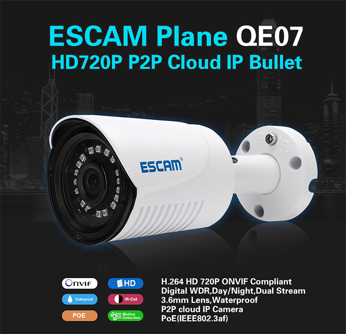 ESCAM QE07 IP Camera 720P P2P Cloud Motion Detection Email Alarm Waterproof