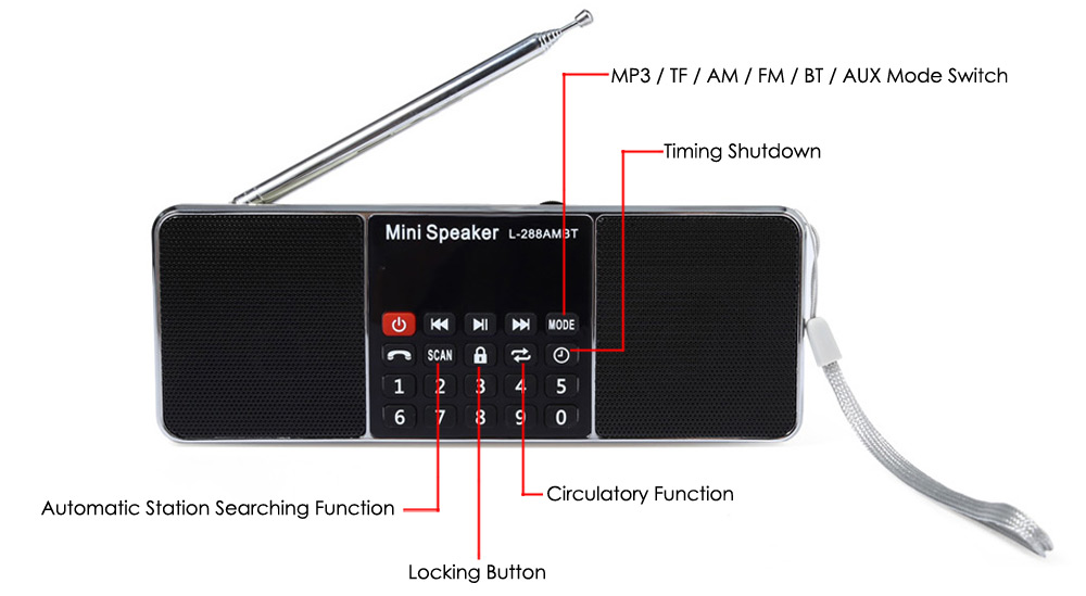 L - 288AMBT Portable Bluetooth Wireless Speaker with AM Radio FM Radio Function