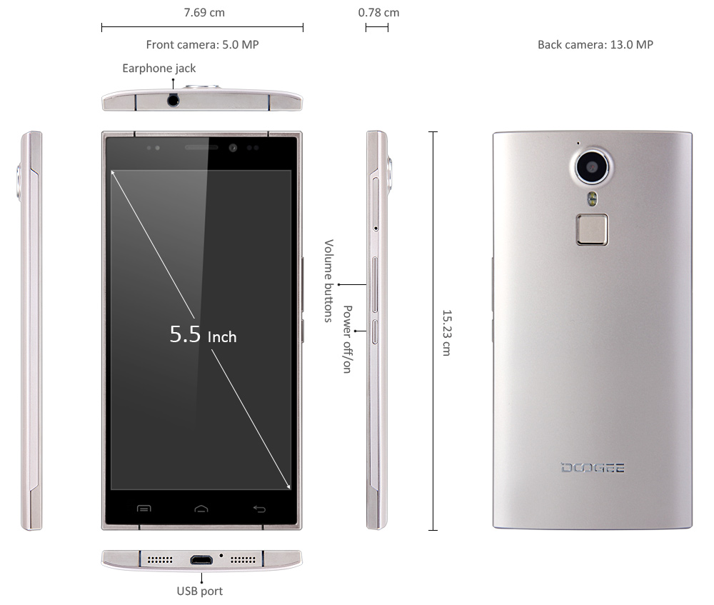 DOOGEE F5 Android 5.1 4G Phablet 5.5 inch FHD Screen MTK6753 64bit 1.3GHz Octa Core 3GB RAM 16GB ROM 13MP Camera DOOGEE F5 Android 5.1 4G Phablet 5.5 inch FHD Screen MTK6753 64bit 1.3GHz Octa Core 3GB RAM 16GB ROM 13MP Camera