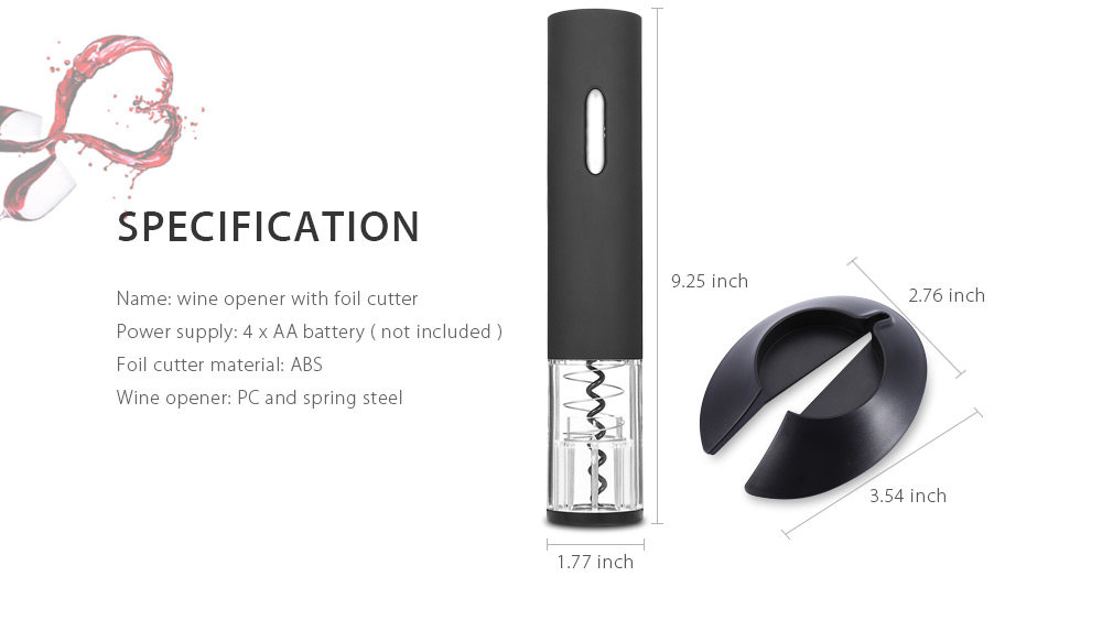 Cordless Electric Wine Opener with Automatic Corkscrew and Foil Remover Cordless Electric Wine Opener with Automatic Corkscrew and Foil Remover