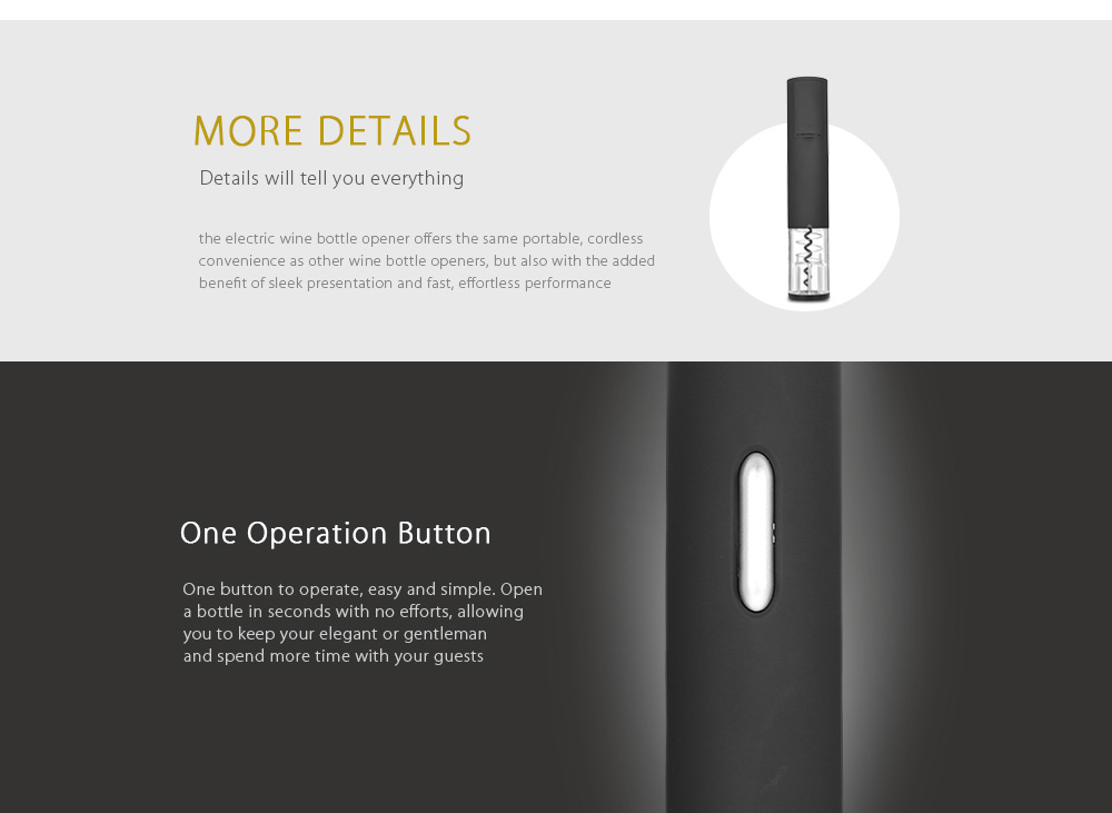 Cordless Electric Wine Opener with Automatic Corkscrew and Foil Remover Cordless Electric Wine Opener with Automatic Corkscrew and Foil Remover
