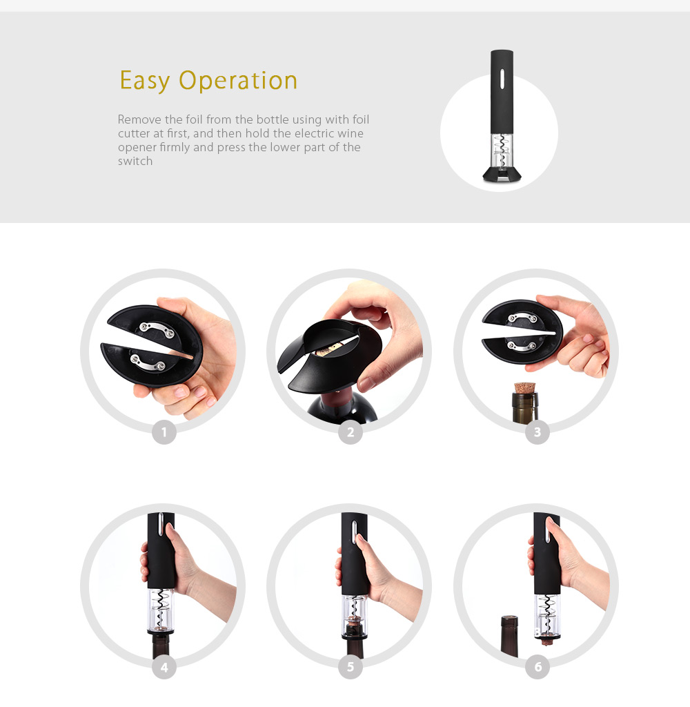 Cordless Electric Wine Opener with Automatic Corkscrew and Foil Remover Cordless Electric Wine Opener with Automatic Corkscrew and Foil Remover