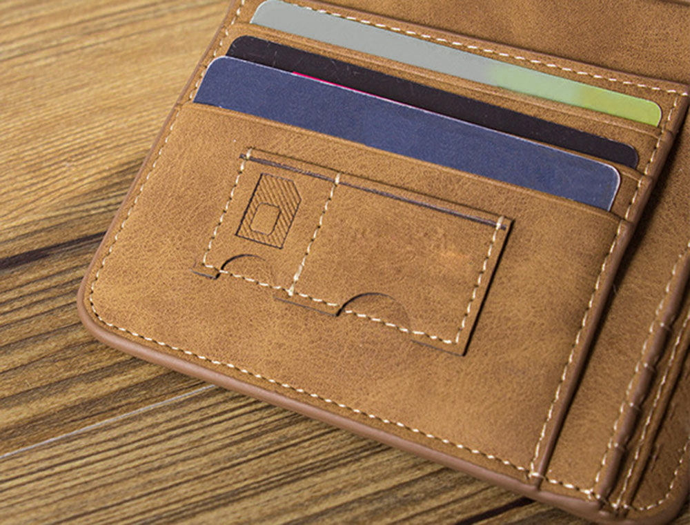 Men Solid Color Letter Embellishment Dull Polish Open Vertical Wallet Men Solid Color Letter Embellishment Dull Polish Open Vertical Wallet