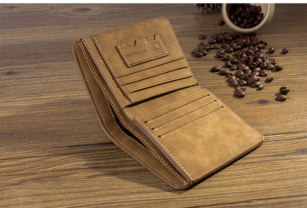 Men Solid Color Letter Embellishment Dull Polish Open Vertical Wallet Men Solid Color Letter Embellishment Dull Polish Open Vertical Wallet