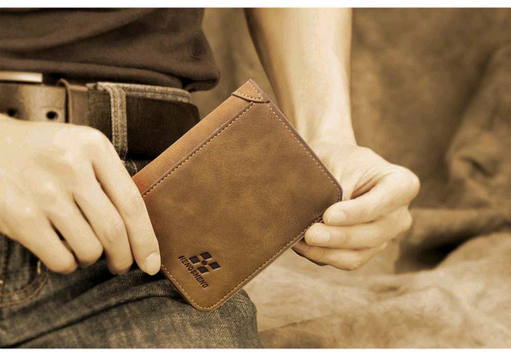 Men Solid Color Letter Embellishment Dull Polish Open Vertical Wallet Men Solid Color Letter Embellishment Dull Polish Open Vertical Wallet
