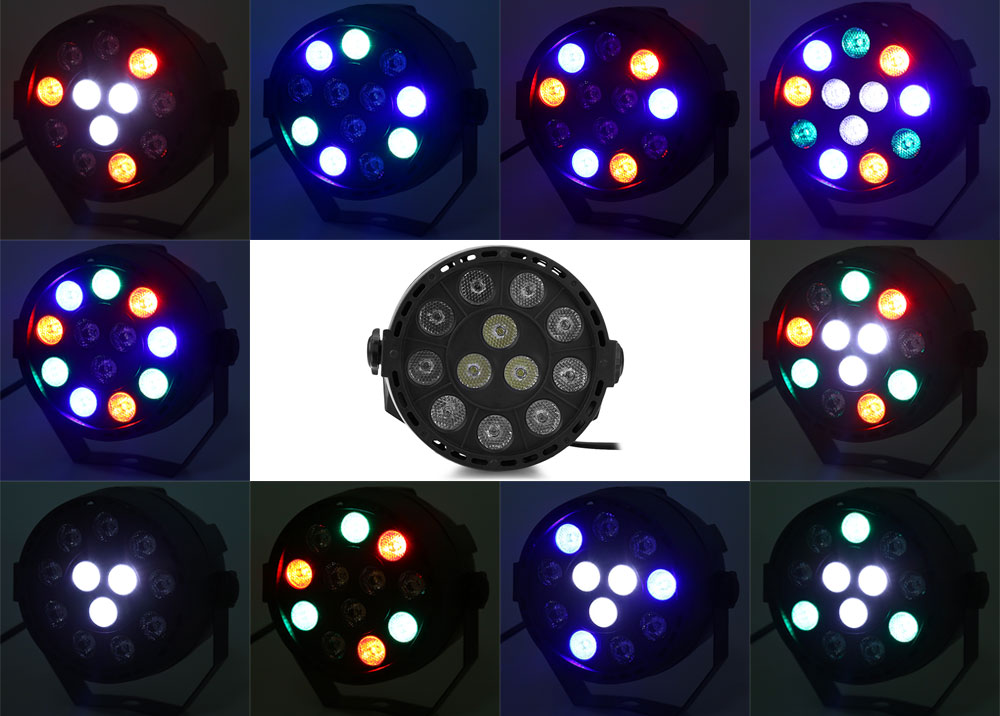 12 LEDs RGBW Color Mixing Par Lamp 8CH Voice Activated Stage Light 12 LEDs RGBW Color Mixing Par Lamp 8CH Voice Activated Stage Light
