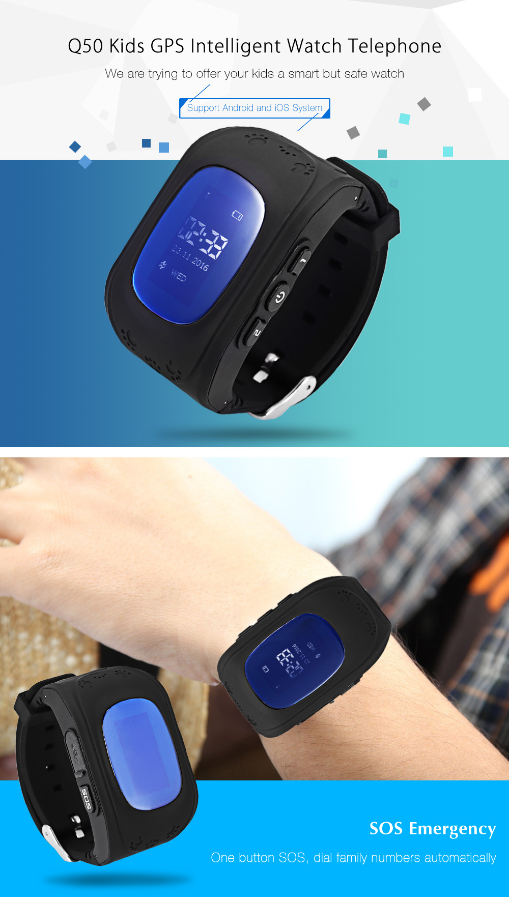 Q50 Kids GPS Intelligent Smart Watch Telephone Pedometer LCD Display Smartwatch